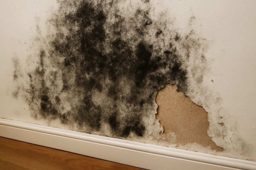 pared interior con manchas negras de moho